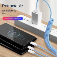 Cable de Carga Rápida USB 3 en 1 de 100 W, Cable de Carga Universal en Espiral, Cable de Carga Retráctil con Resorte para Teléfono Móvil