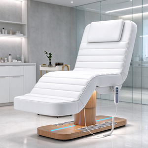 Table de soin esthétique électrique à 3 moteurs, réglable en hauteur, avec base en bois et éclairage LED, pour spa et massage facial - Product Image 4