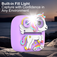 Appareil photo pour enfants Licorne avec écran HD 2,4'', lumière d'appoint intégrée, filtre, jeux, lecteur MP3, imprimante photo – Cadeau d'anniversaire et de Noël