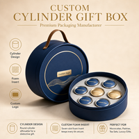 Boîte Cadeau Circulaire Écologique Bleu Marine Gotop avec Poignée en Cuir et Insert en Mousse à Sept Compartiments pour Coffret de Gâteaux de Lune et Cadeaux