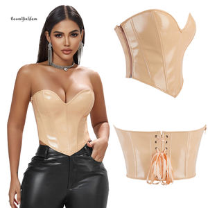 Damen Kunstleder Retro Fishbone Tight Fit Korsett Off Shoulder Sexy Schnür Crop Top - Product Image 1