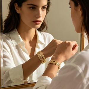 luxury fine custom women vintage filigree scroll hollow wide cuff 18k gold plated anti tarnish <b>bangles</b> <b>bracelets</b> - Product Image 2