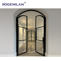 Porte battante Rogenilan à double battant, design français, en aluminium, avec grille et texture intérieure en verre
