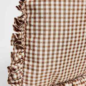 Custom Large <b>Boho</b> Handbag for Women with Gingham Checkered & Woven Label Logo Weekend Zipper Tote Shopper <b>Bag</b> with Frill - Product Image 4