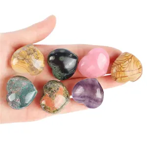 Multi color gemstone heart shape carvings stone for accessory or gift