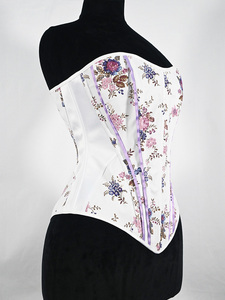 Corsé Bustier sin Tirantes con Estampado Floral, Base Blanca con Lazo Morado, Estilo Vintage, Moldeador de Cintura - Product Image 4