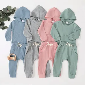 Organic Cotton Ribbed Kids Set Boys Clothing Sets Sustainable Children's Tracksuit Custom Knitted Kids Sweatsuit Kids Knit Sets