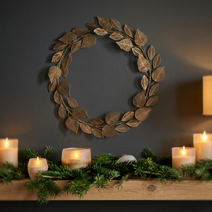 Corona Clásica de Hojas de Bronce, Redonda, Hecha a Mano, Decoración de Pared, Arte Decorativo para Navidad, Decoración del Hogar - Product Image 6