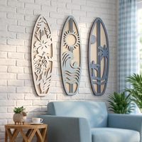 Décoration murale de salle de bain en bois, thème planche de surf, plage et océan, décoration de salle de bain côtière