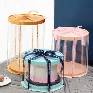 Sang Trọng Biểu Tượng Tùy Chỉnh Rõ Ràng Vòng 46 Cm Siêu Cao Trong Suốt Bánh Hộp PET Cho Cao Wedding Birthday Party Hộp Quà Tặng