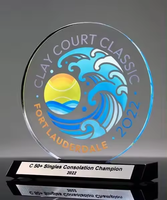 Plaque de prix Prijs de reconnaissance de cercle acrylique avec base noire inclinée sur le devant Impression en couleur Trophée de cristal de compétition en plexiglas