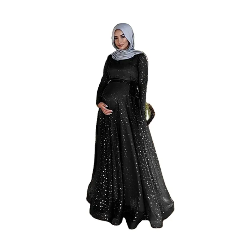 イスラム教徒の妊婦ハイウエストスリム長袖ビッグスイング妊娠中のドレス写真写真スタジオスタイル