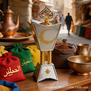 Bruciatore <span class=keywords><strong>d</strong></span>'Incenso da Tavolo in Metallo Dorato Traforato, Stile Arabo Mediorientale, per Uso Religioso, Modello DY-H6203 - Product Image 4