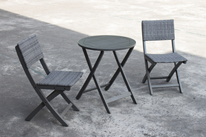Vietnam Compact <b>Folding</b> Outdoor Bistro Set with Woven PE Rattan Chairs and Metal <b>Table</b> for Balcony Patio - Product Image 2