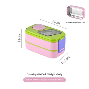 Lonchera Bento de Acero Inoxidable de Doble Nivel, Tapa de Plástico, 2 Compartimentos, Hermética, Apta para Microondas, Incluye Cuchara, para el Hogar - Product Image 5