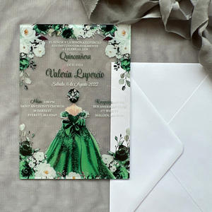 Invitation de fête en acrylique Sweet 16 robe vert émeraude avec impression UV - Product Image 2