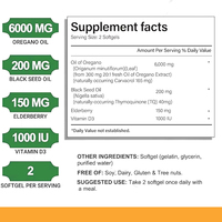 Compléments de fibres alimentaires, extrait multi-essentiel d'origan, huile de graines noires, 300 capsules molles