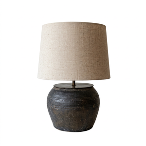 Lampe de table en argile artisanale moderne Madera avec abat-jour en tissu naturel, éclairage rustique écologique pour Diwali, salon, chambre à coucher - Product Image 1