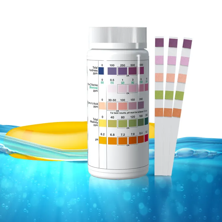 swimming pool test strips 5in1 free chlorine PH total Alkalinity total hardness cyanuric acid