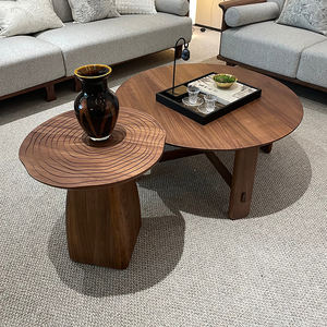 Ensemble de tables basses imbriquées en bois minimalistes et durables modernes avec côtés et tables d'extrémité en bois massif Meubles de salon - Product Image 1