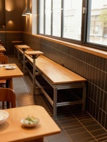 Meubles de restaurant, café, école, banquette longue en profilé aluminium Ocean Board, armoire de rangement, table et chaise pour salon de thé
