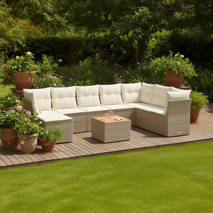 Ensemble de canapés de jardin en rotin beige 6 places, mobilier d'extérieur résistant aux intempéries, design contemporain - Product Image 2