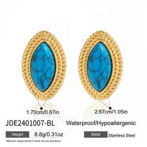 J & D الفولاذ المقاوم للصدأ للماء المضادة للتشويه 18K PVD مطلية بالذهب أحمر أبيض أسود الفيروز نافيت أقراط عشيق عين الحصان - Product Image 3