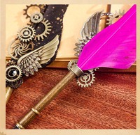LISI Set de stylos de calligraphie vintage à encre trempée avec tige en cuivre Stylo plume d'écriture de Noël Marqueurs d'art d'anniversaire Coffret cadeau