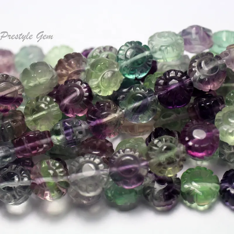 Wholesale natural A+ Colorful Fluorite Flower Carved stone beads for jewelry making design DIY bracelet necklace