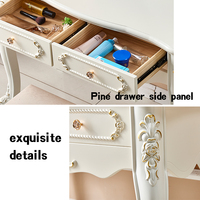 Coiffeuse classique moderne européenne blanche avec miroir ovale éclairé, en bois sculpté, tiroirs de rangement et tabouret rembourré