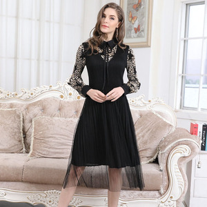 Primavera Verano <span class=keywords><strong>vestido</strong></span> con estampado de <span class=keywords><strong>leopardo</strong></span> de manga larga de primavera <span class=keywords><strong>vestido</strong></span> de Camisa larga con arco - Product Image 4