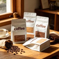 Bolsa de Embalaje para Granos de Café, Laminada, con Fondo Plano, Sellado de Ocho Lados, Impresión de Logotipo Mate, Alta Barrera, 250g 500g 1kg, Precio Bajo