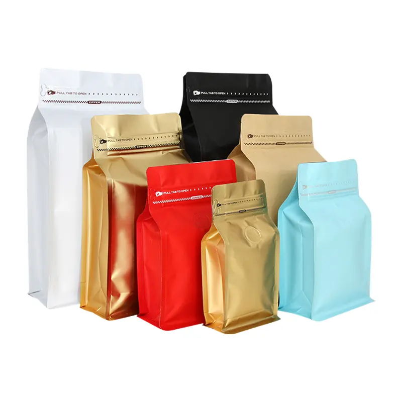 Sacos de grãos de café estampados personalizados, sacos de empacotamento com válvula, zíper, recarregável, folha de alumínio vazia, 250g 150g 1kg