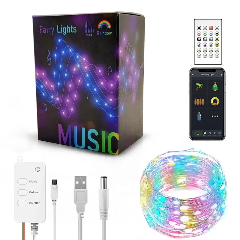 5M 30LEDs 10M 20M Rubber Cable Holiday Lights LED Strings USB APP Control LED Fairy String Light For Christmas Tree