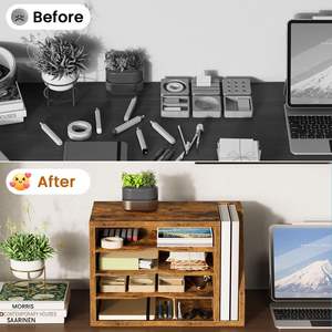 Organizador de Archivos Rectangular de Madera de Ingeniería Creso Hom, Escritorio con 3 Estantes Ajustables, Clasificador de Correo, Papel, Revistas, Color Marrón Rústico - Product Image 6