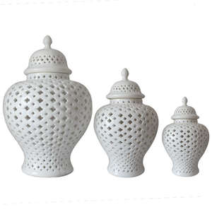 कस्टम थोक OEM ODM गृह सजावट सफेद बड़े लंबा छेदा खोखले बाहर अदरक जार चीनी मिट्टी के बरतन चीनी मिट्टी फूल गुलदस्ते शादी के लिए - Product Image 6