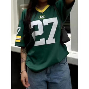 Nuevo Jersey Retro Americano de Corte Regular, Talla Grande, Personalizado, Estilo Spicy Girl, Cuello en V, Manga Corta, Poliéster - Product Image 5