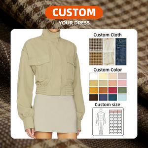<span class=keywords><strong>Veste</strong></span> courte utilitaire cargo <span class=keywords><strong>kaki</strong></span> pour <span class=keywords><strong>femme</strong></span>, col montant, taille élastique, style streetwear, vêtement d'extérieur automne-printemps pour femmes - Product Image 4
