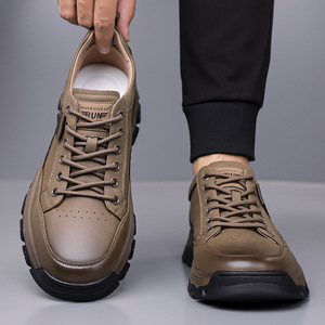 Zapatos Casuales de Cuero para Hombre, Punta Redonda, con Cordones, Forro de Tela Transpirable, Suela de Goma, Entresuela de EVA, para Todas las Temporadas, Estilo para Caminar - Product Image 4