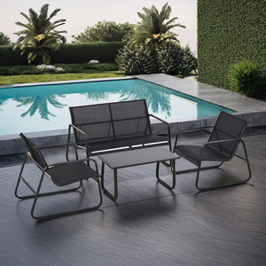 4 Pcs <strong>Outdoor</strong> Conversation Set with Durable Metal Frame Mesh Textile Includes One <strong>Love</strong> <strong>Seat</strong> Two Chairs and One Table Mail Order - Product Image 1