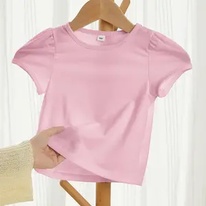 DIY प्रिंटिंग के लिए थोक उच्च बनाने की क्रिया रंगीन बच्ची लड़कियों की पफ आस्तीन टी-शर्ट