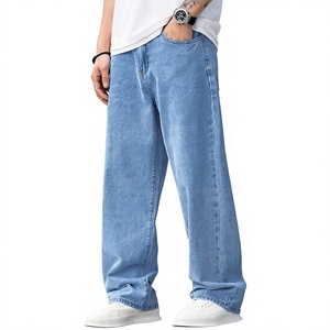 Men's Vintage Washed Blue Cargo Jeans Loose Fit Wide Leg Denim 100% Cotton Eco-Friendly Lightweight Breathable Quick Dry Color - Product Image 1