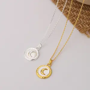 KISVI S925 Sterling Silver Moon Medal Necklace Natural White Mother-of-pearl Necklaces