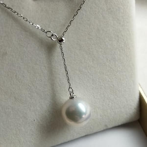 Collier avec pendentif en perle d'eau douce ronde de 11-12 mm avec chaîne en argent S925 réglable en forme de Y pour femmes, photo réelle - Product Image 1