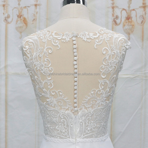 <span class=keywords><strong>Vestidos</strong></span> de novia modernos de una línea de gasa hermosa <span class=keywords><strong>playa</strong></span> con encaje hasta el suelo tren capilla - Product Image 6