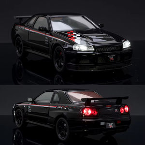 Modèle de voiture Nissan <span class=keywords><strong>GTR</strong></span> R34 en métal alliage à l'échelle 1:24 JLF Diecast, avec son et lumière, modèle de voiture à recul, cadeau de collection - Product Image 2