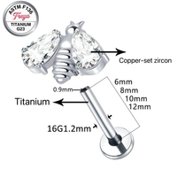 Boucles d'oreilles de piercing Freya en titane ASTM-F136 avec zircon, pour tragus, hélix, daith, lobe, et piercings de lèvre, labret, à dos plat