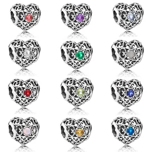925 серебро с глубоким вырезом в форме сердца браслет из бусин 1-12 месяцев звезды 12 видов цветов DIY бусины для браслетов аксессуары