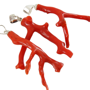 จี้เงินแท้ประดับปะการังแดงธรรมชาติสไตล์วินเทจอิตาลี ขัดเงา รูปทรงแท่ง ขนาด 25-35 มม. ของขวัญเครื่องประดับชั้นดี - Product Image 1