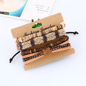 Pulsera trenzada de piel de vaca y concha de Coco para hombre, pulsera de cuero de cuerda de cáñamo - Product Image 3